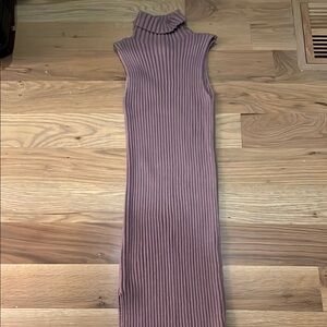 Sleeveless Ribbed Turtleneck Dress - Purple